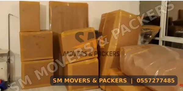 Moving cartons stacked and ready